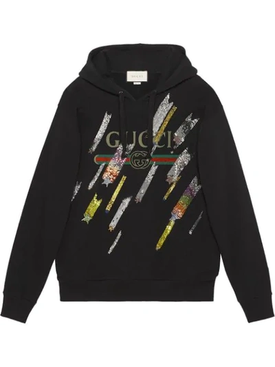 Shop Gucci Logo Sweatshirt With Shooting Stars In Black