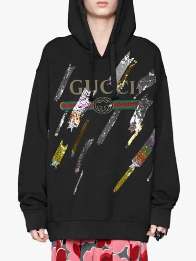 Shop Gucci Logo Sweatshirt With Shooting Stars In Black
