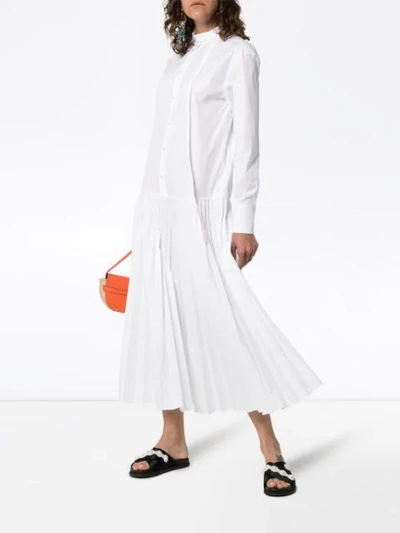 Valentino Pleated Cotton-blend Poplin Dress In White