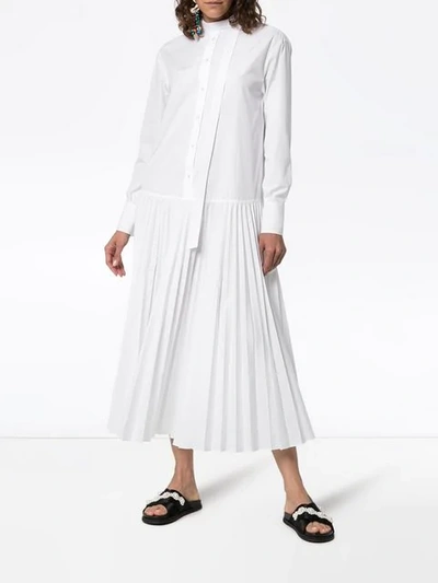 Valentino Pleated Cotton-blend Poplin Dress In White