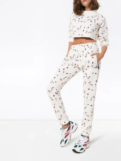 Shop Adam Selman Sport Rose-print Cropped Sweatshirt In White