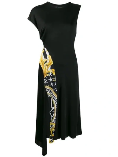 Shop Versace Baroque Zebra Panel Dress In Black