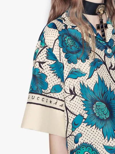 Shop Gucci Bowling Shirt With Watercolor Flowers In White