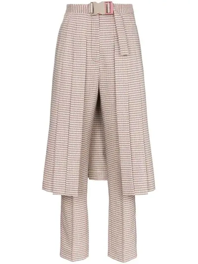 Shop Fendi Micro Check Skirt And Wool Trousers In Brown