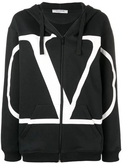 Shop Valentino Vlogo Zipped Hoodie In Black