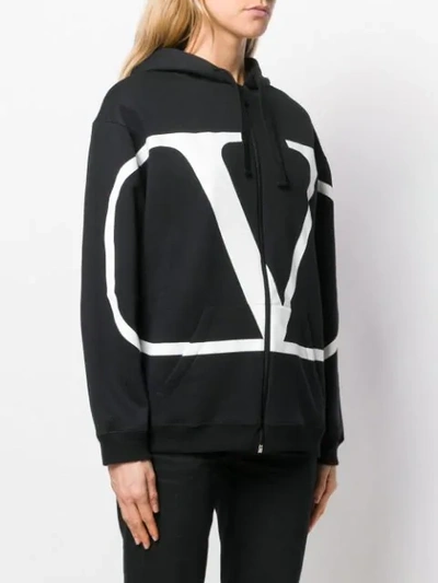 Shop Valentino Vlogo Zipped Hoodie In Black