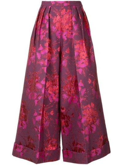 Shop Delpozo Floral Embroidered Cropped Trousers In Pink