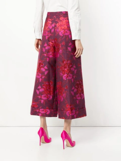 Shop Delpozo Floral Embroidered Cropped Trousers In Pink