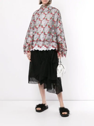 Shop Simone Rocha Floral Embroidered Sheer Cape - Black