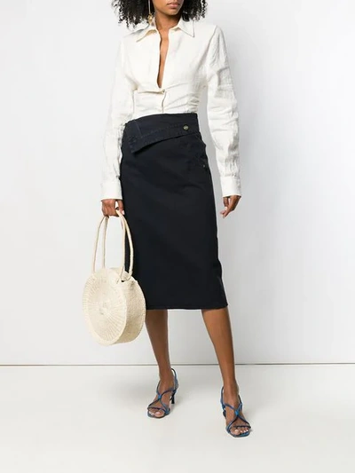 Shop Jacquemus Denim Foldover Pencil Skirt In Blue