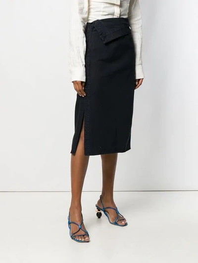 Shop Jacquemus Denim Foldover Pencil Skirt In Blue