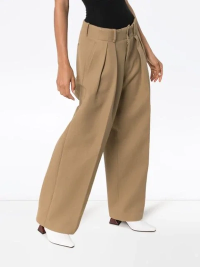 Shop Plan C Wide-leg Pleated Trousers In Neutrals