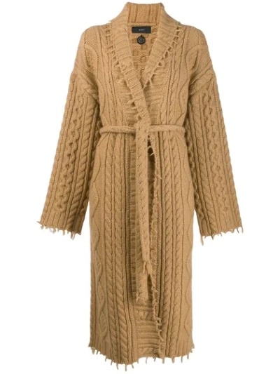 Shop Alanui Cable-knit Longline Cardigan In 1400 Cammello