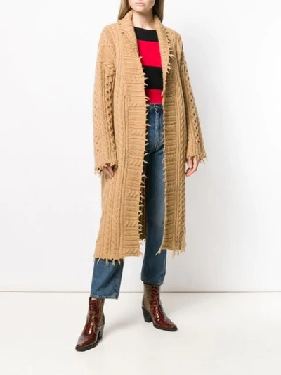 Shop Alanui Cable-knit Longline Cardigan In 1400 Cammello