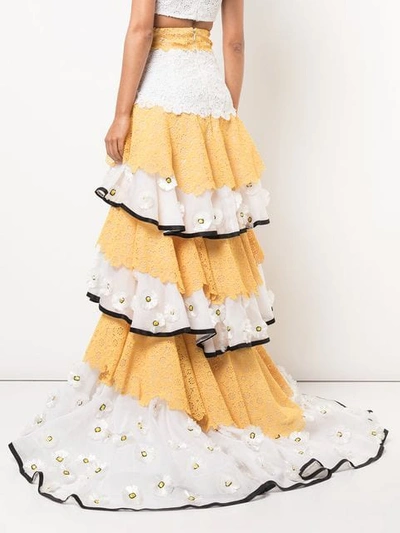 Shop Carolina Herrera Tiered Ruffled Skirt In Yellow