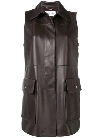 Shop Ferragamo Classic Fitted Gilet In Brown