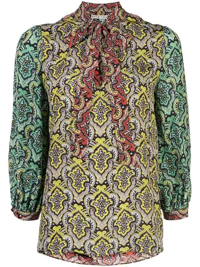 Shop Alice And Olivia Sheila Blouson Sleeve Top In Green