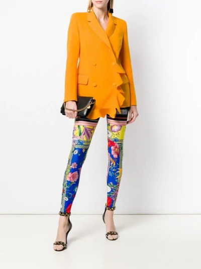 Shop Versace Floral Print Leggings In Black