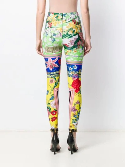 Shop Versace Floral Print Leggings In Black