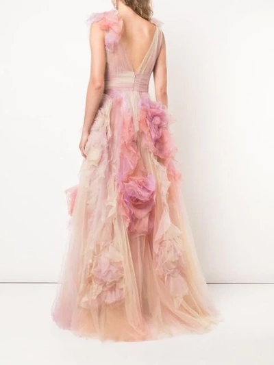Shop Marchesa Frill Tulle Sleeveless Gown In Multicolour