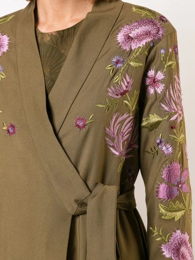 Shop Josie Natori Embroidered Tie Front Duster Coat In Gilded Mink