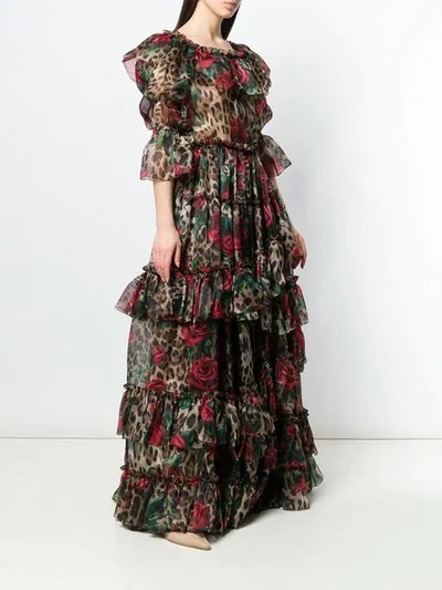 Shop Dolce & Gabbana Patterned Ruffled Dress In Hkirs Rose Rosse Fdo Leo