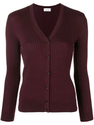 Shop Courrèges Rib Knit Fitted Cardigan In Red