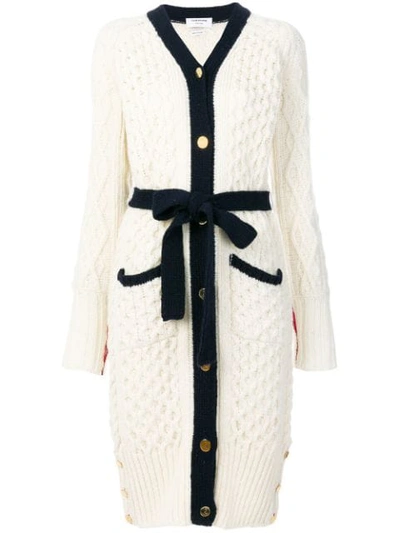 Shop Thom Browne Long Cable Knit V In White