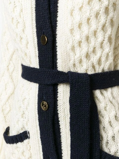Shop Thom Browne Long Cable Knit V In White