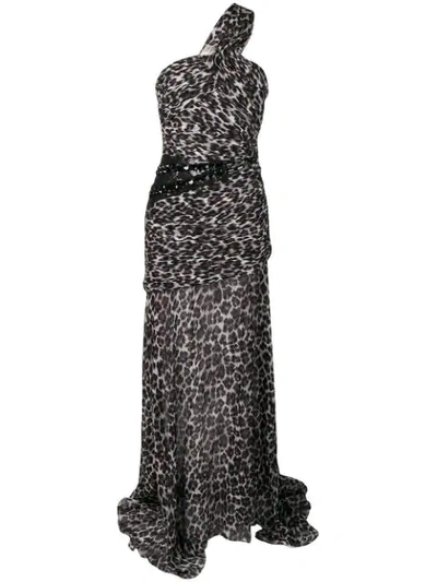 Shop Pinko Leopard Print Evening Dress In Black