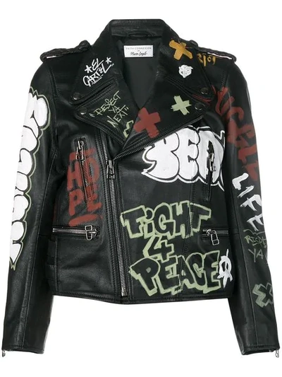 Shop Faith Connexion Graffiti Print Biker Jacket In Black