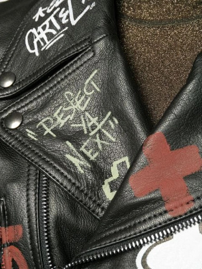 Shop Faith Connexion Graffiti Print Biker Jacket In Black