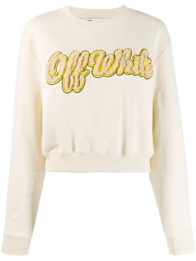 Shop Off-white Logo Applique Sweatshirt In Neutrals