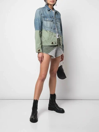 Shop Greg Lauren Two Tone Shorts In Green