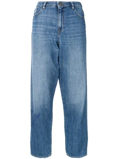 Shop Emporio Armani Side Logo Loose Jeans In Blue