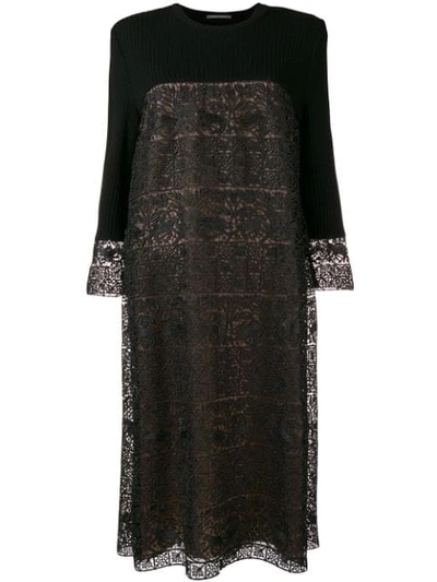 Shop Alberta Ferretti Embroidered Panel Knit Dress In Black