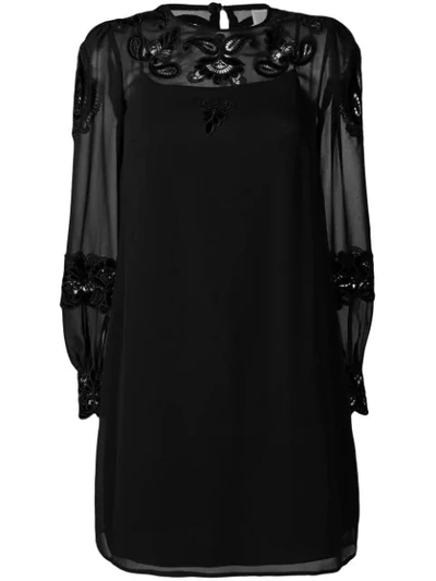 Shop Michael Michael Kors Lace Appliqué Short Dress In Black