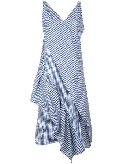 Shop Adeam Gingham Print Asymmetric Dress In Blue
