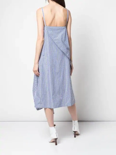 Shop Adeam Gingham Print Asymmetric Dress In Blue