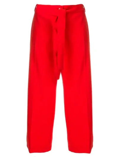 Shop Pinko Tie Waist Cropped Trousers In Red