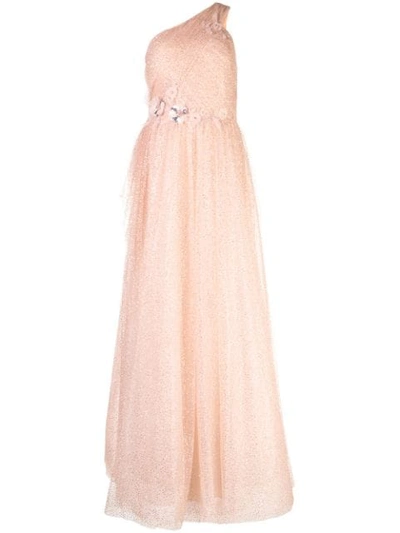 Shop Marchesa Notte One-shoulder Flared Maxi Dress In Pink