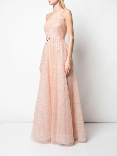 Shop Marchesa Notte One-shoulder Flared Maxi Dress In Pink