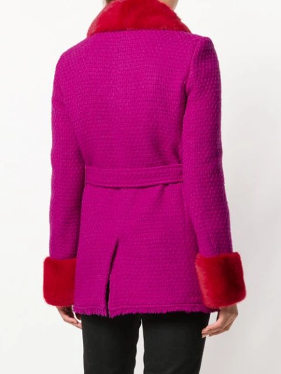 Shop Blumarine Fitted Fur Trim Jacket - Pink