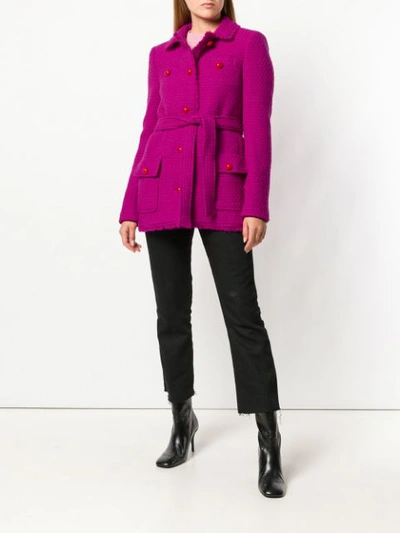Shop Blumarine Fitted Fur Trim Jacket - Pink