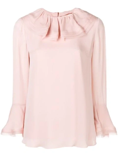 Shop Tory Burch Ruffled Collar Silk Blouse In Pink