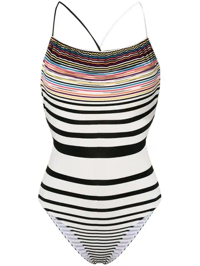 Shop Missoni Knitted Striped Swimsuit In Sm740 Multicolor
