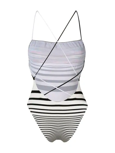 Shop Missoni Knitted Striped Swimsuit In Sm740 Multicolor
