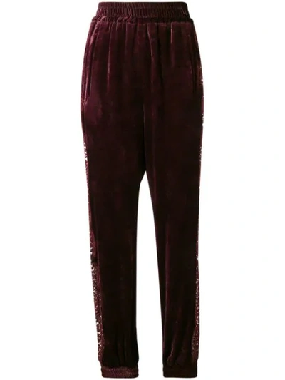 Shop Stella Mccartney Velvet Lace Tapered Trousers In Red