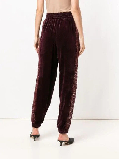 Shop Stella Mccartney Velvet Lace Tapered Trousers In Red