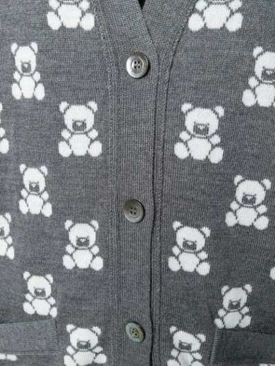 Shop Moschino Teddy Bear Pattern Cardigan In Grey